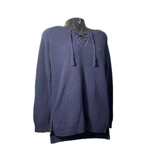 Ruff‎ Hewn Knitted Sweater Tunic Blue Womens Large Blue Drawstring Pullover Boho